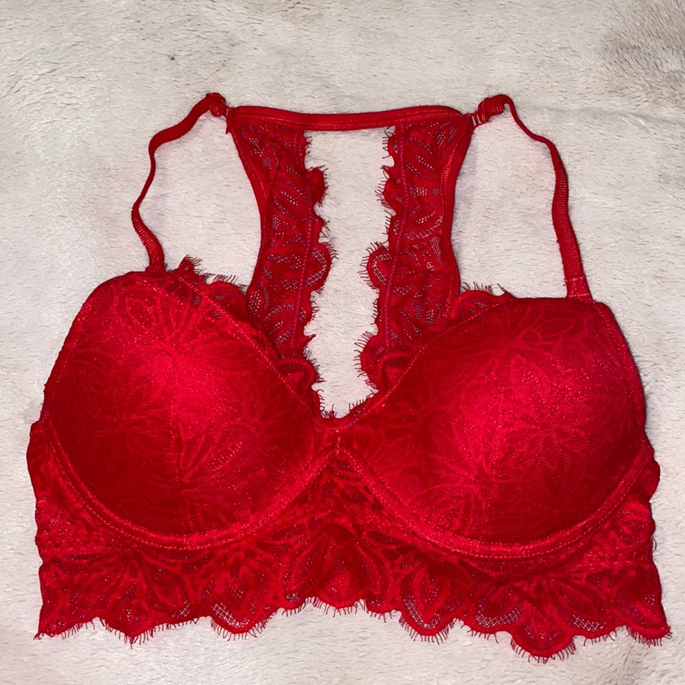 Victoria Secret PINK Red Lace Bralette Medium - Picture 1 of 5